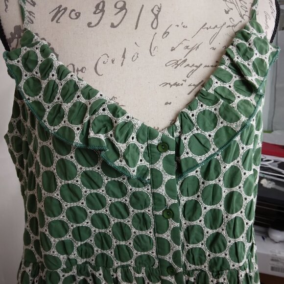 NWT Joy Joy | Tiered Embroidered Dress Green Spaghetti Strap | Size L - Picture 4 of 14